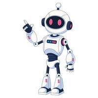 Cute white robot cartoon pointing at something vector