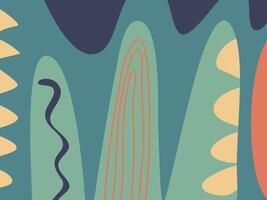 A colorful abstract painting with a blue background and green and orange shapes vector