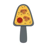 Raclette national Swiss German dish top view. Hand drawn food illustration in flat style with processed cheese, mushrooms, tomato on isolated background. Design element for logo, card, menu vector