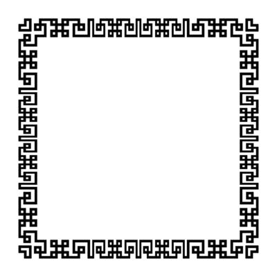 Oriental frame. Border frame in greek style. Square frame. Greek fret or key. Vintage linear border. For invitations, leaflets, greeting cards, ceramic, textile, embroidery, porcelain, engraving
