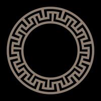 Round frame in the form of a gold Celtic pattern. Round frame with Greek seamless meander pattern. Greek fret or key. Circle of Roman Empire, Ancient Greece. For laser cutting, ceramic, textile vector