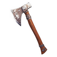 Glossy icon of a rustic hand axe with wooden handle for design projects. png