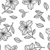 Seamless pattern of flowers and leaves in hand-drawn style on a white background. vector