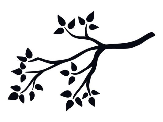 Ink leafy twig isolated on white background
