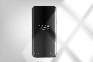 Modern smartphone on bright background with window light. 3d mockup vector