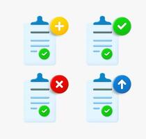 Paper document icon set with different pictograms. 3d icons collection vector