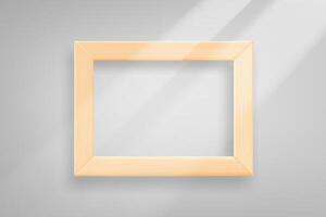 Horizontal empty photo frame on bright wall with sun beam. 3d mockup vector