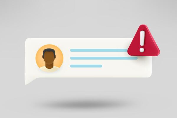 New comment notification with old man avatar. Spam concept. 3d illustration