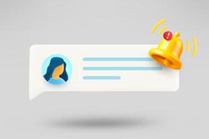 New comment notification with the bell. New message concept. 3d illustration vector
