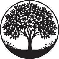 Black and White Flowering Tree in Circle Design vector