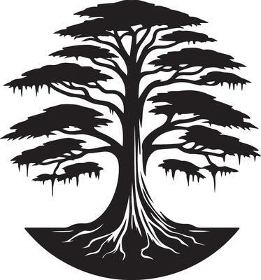 Majestic Black Tree Silhouette Strong Roots Nature Art Graphic Design,