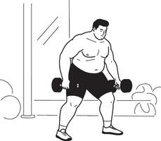 line art illustration of plus size woman doing side lunges as part of workout routine promoting body strength health and self confidence vector