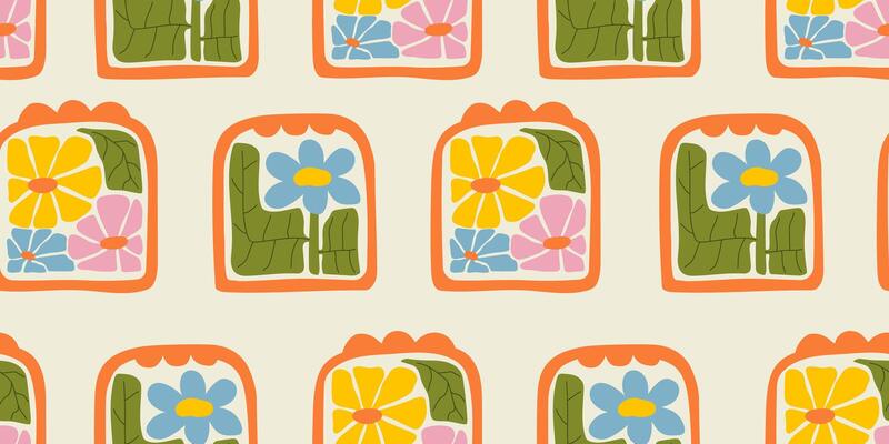 Colorful floral seamless pattern illustration. Vintage style flower frame background design collection. Geometric natural wallpaper print, spring season nature backdrop texture with flowers.