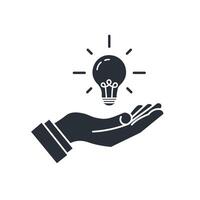 Hand and a lamp flat icon. Solution, new idea, propose. vector