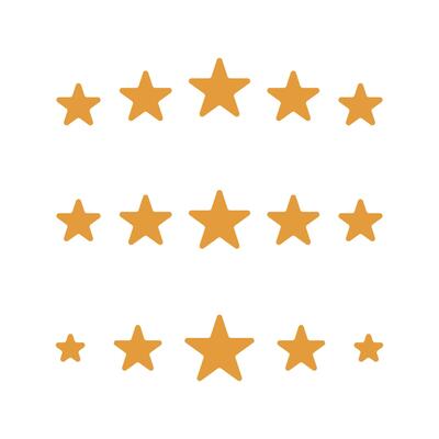 Five stars rating in orange color set isolated sign symbol flat style design.