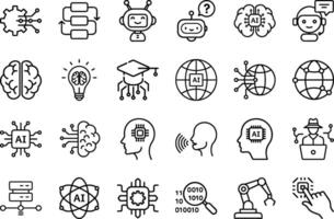 Artificial Intelligence and Machine Learning Line Icons - Technology Set vector