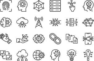 Cloud Computing, Artificial Intelligence, and Technology Line Icons - Modern Set vector