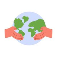 Man holding globe isolated on white background vector