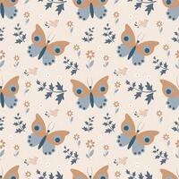 Seamless pattern with butterflies on a beige background vector