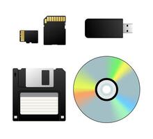 Storage devices evolution from floppy disk to micro sd card and usb drive vector