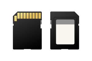 Front and back of a memory card showing its gold contacts and storage chip vector