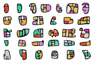 Colorful abstract stickers representing various shapes and symbols creating a playful and modern design vector