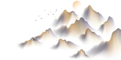 A mountain range with birds flying over it vector