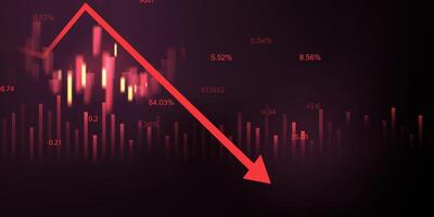 A red arrow is pointing down on a dark background vector