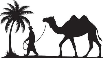 A silhouette of a camel, a wild mammal of the desert, stands on the sandy beach vector