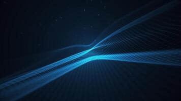 minimalista fundo com uma fluindo azul digital fractal luz onda e partículas ondulando para a Câmera. isto abstrato fundo animação é cheio hd e uma desatado laço. video