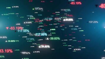 A dynamic financial data visualization highlighting percentage changes in stock market performance , seamless loop video