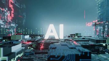 Abstract 3d art and glowing AI text motion background, seamless loop video