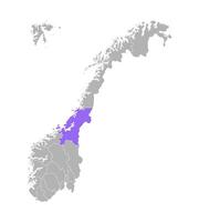isolated simplified illustration with grey silhouette of Norway, violet contour of Trondelag region and white outlines of norwegian borders. White background vector