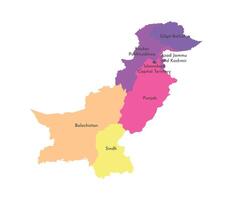 isolated illustration of simplified administrative map of Pakistan. Borders and names of the regions. Multi colored silhouettes. vector
