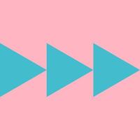 flat illustration with 3 blue triangles as symbol of movement to right direction. Bright pink background - colorful element. Minimalistic concept, clipart square collection vector