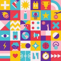 seamless pattern with square abstract compositions with geometrical icons which are symbols of world basketball championship or cup. Minimalistic concept, clipart sport collection vector