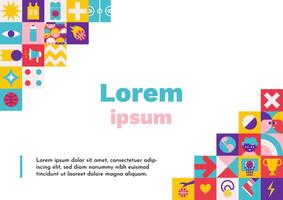 flat horizontal poster A4 size with square abstract icons which are symbols of world basketball championship or cup. Template with copy space, geometrical clipart for sport collection vector