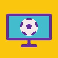 flat illustration with tv or computer desktop with screen of footbal match or championship. Bright background. Live broadcast. Minimalistic concept, clipart sport collection vector