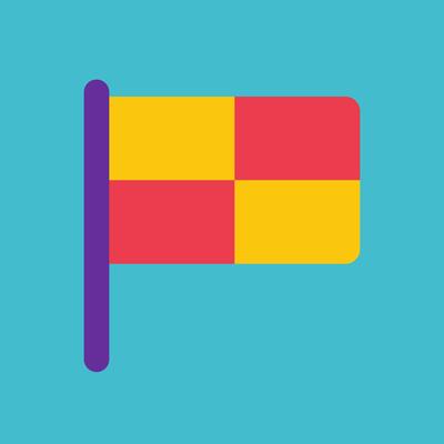 flat concept with checkered flag of referee on blue background. Minimalistic illistration with logo of judge flag as symbol of attention and accuracy on sportive competitions. Clipart sport collection