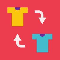 flat illustration with 2 t-shirt and arrow between them as symbol of player substitution on football field. Violet background and two jerseys. Minimalistic concept, clipart sport collection vector