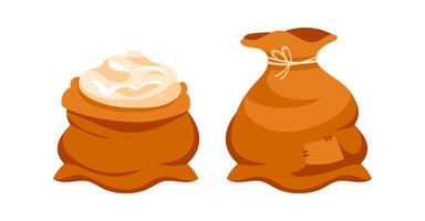 Full and empty brown burlap sack of flour or sugar vector