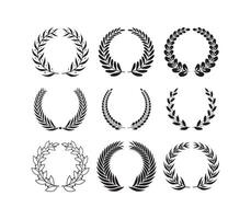Set of nine different circular laurel wreaths, creating a sense of celebration and achievement vector