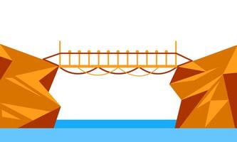 Rope bridge connecting two cliffs over water in polygonal style vector
