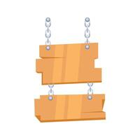 Two blank wooden signs hanging from chains, creating space for messages vector