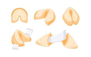 Fortune cookies showing different opening stages with blank paper notes vector