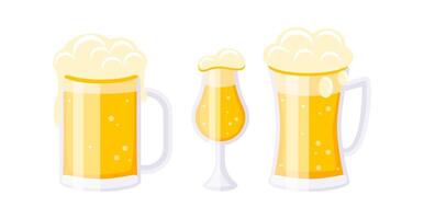 Light beer is overflowing in various glasses, ready for a toast or celebration vector