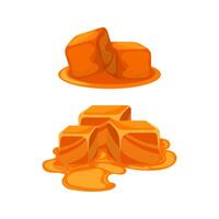 Soft caramel candies melting and creating a puddle of sweet sauce vector