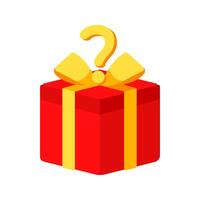 Red Gift Box Tied with Yellow Ribbon with Question Mark Floating Above vector