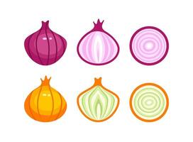 Red and Yellow Onions, Whole, Halved and Sliced vector