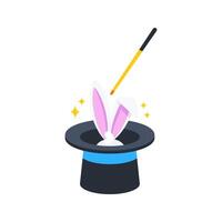 Magician making rabbit ears appear from magic hat with magic wand vector